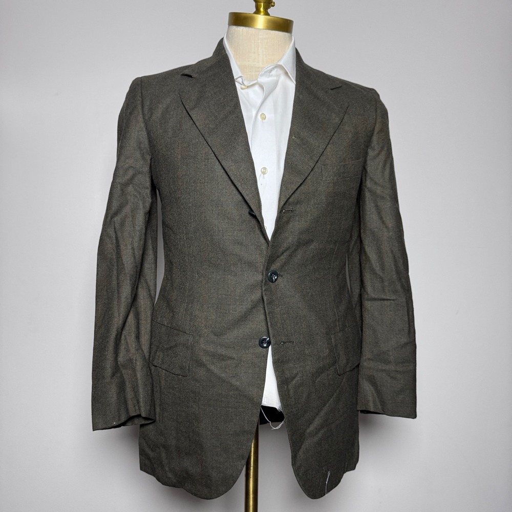 1970s Oxford Hall Blazer Mens 38 Olive Green Plaid Vintage 3-Button‎ Wool